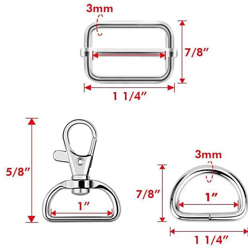 Description Picture 3 of item25/40/56PC Set Adjuster Buckle Belt Key Chain Slide Buckle Middle Center Bar For Bag Strap Belt Webbing And Leather Strap Making