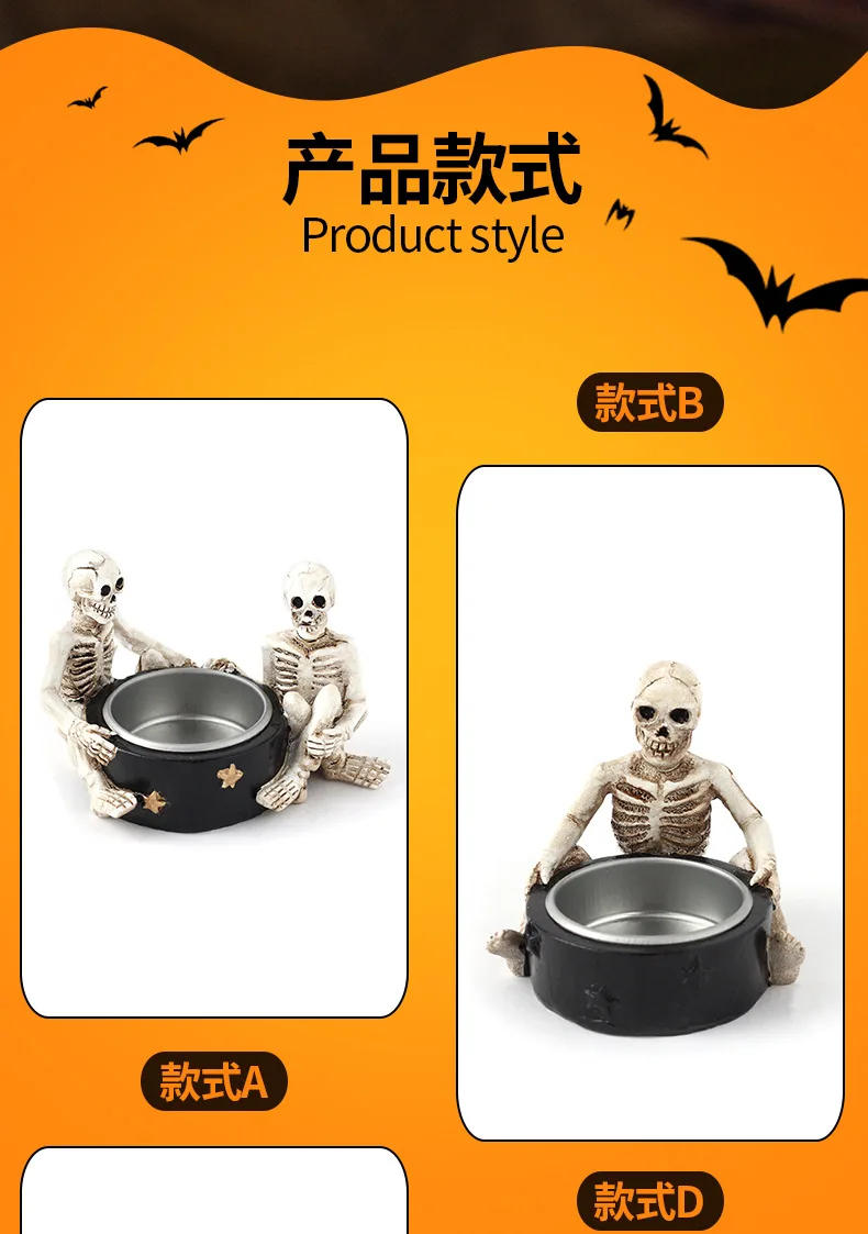 Description Picture 3 of item1pcs Halloween Skull Candle Holder Gothic Witch Skeleton Resin Candlestick Holder for Home Decor Bar Halloween Party Supplies
