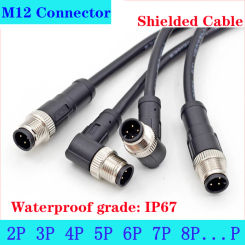 M12 Threaded Connector 2 3 4 5 6 8 12 P Waterproof IP67 Aviation Male Female Plug With Shield Cable For Data And Telecom Systems