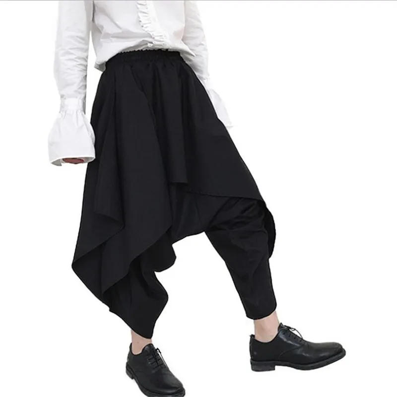 Description Picture 2 of itemMen Fashion Irregular Laminated Design Harem Pants Gothic Style Drop Crotch Trousers Mens Hip Hop Baggy Pants Culottes Wide Leg