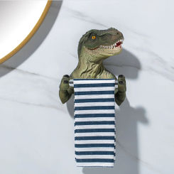 Wall Mounted Bathroom Tissue Holder Spring Dinosaur Toilet Paper Holder Towel Holder No Drilling for Travel Trailers Restaurant