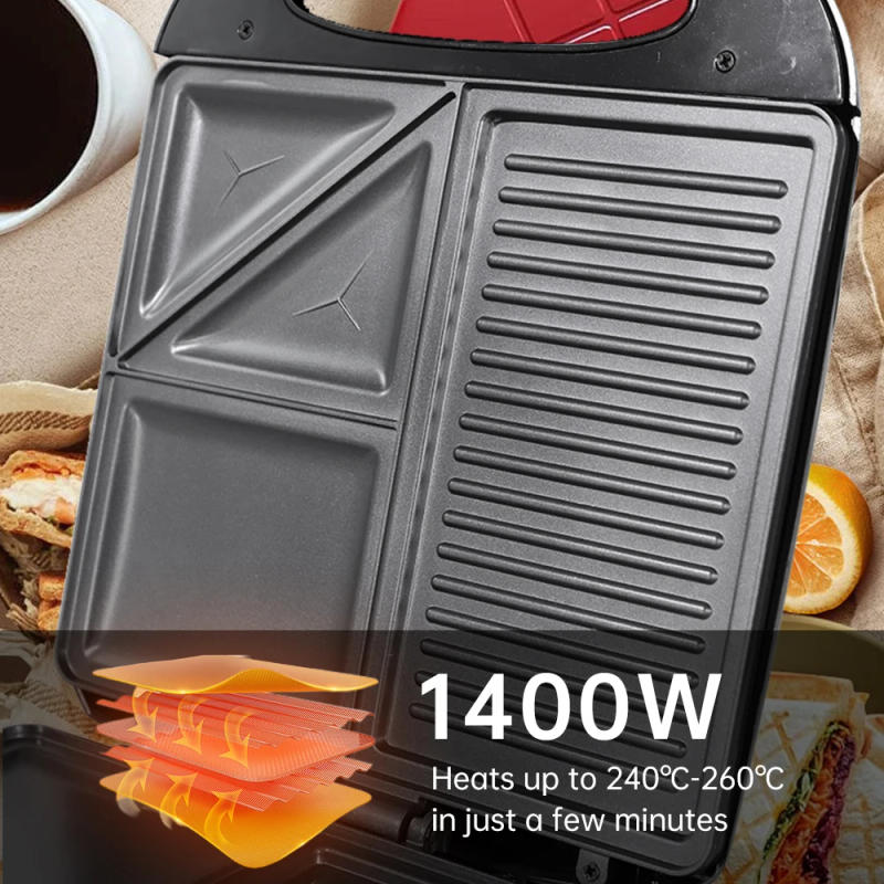 Description Picture 5 of item1400W Waffle Maker with Iron Non-Stick Coating Grill Machine 3in1 Electric Griddle Sandwich Maker Egg Fryer Double-Sided Heating
