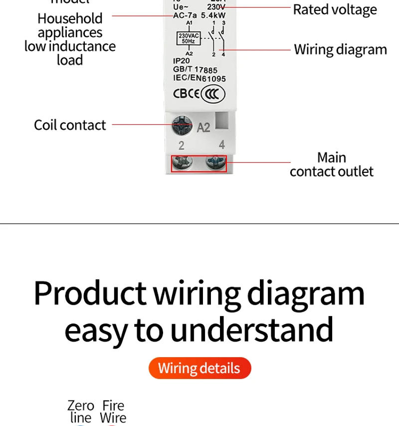 Description Picture 6 of item1PCS 2P 16A/20A/25A Ac Din Rail Household Modular Contactor Control Switch 220V/230V 50/60HZ 1NO 1NC 2NO 2NC