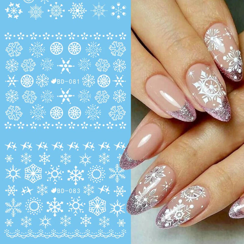 Description Picture 6 of item12pcs White Blue Snowflake Water Nail Stickers Set Winter Christmas Nail Art Design Transfer Slider Decals Manicure Decoration