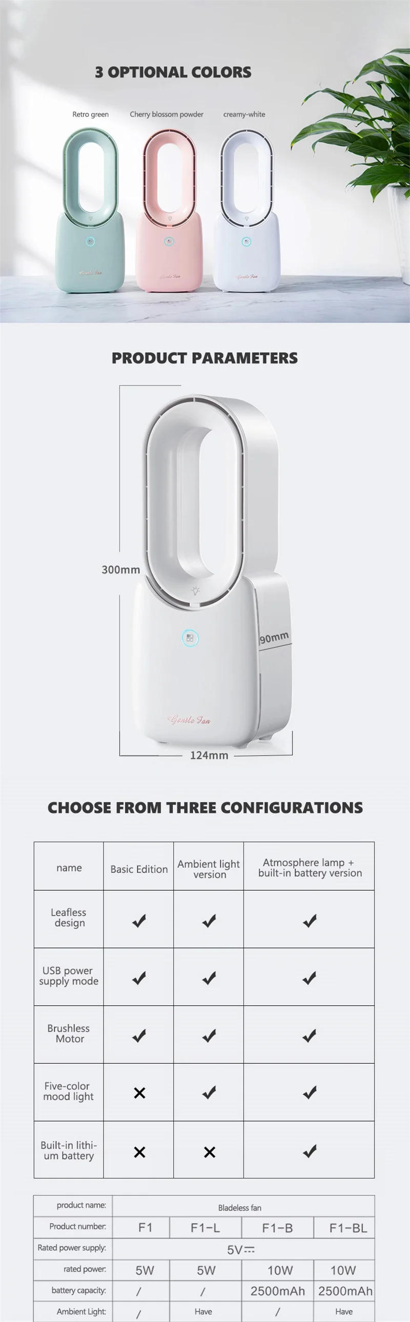 Description Picture 6 of itemPortable Bladeless Stand Air conditioners Fan Cooler Electric Fans Silent Tower Table Vertical Floor Summer Air Cooler