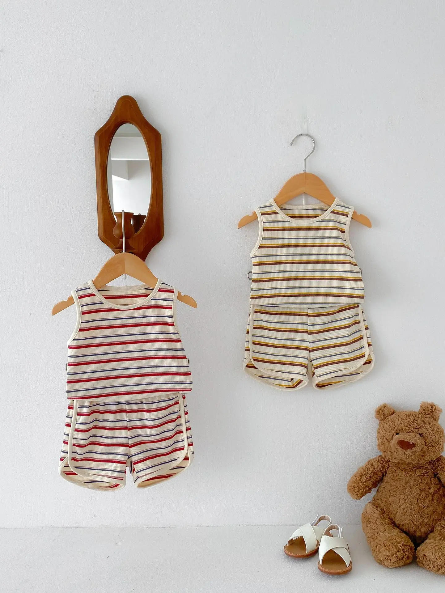 Description Picture 6 of item2pc Boys Clothes Set Summer Striped Sleeveless Vest + Shorts Casual Outfits Set with Pants for Kids Boys Sportwear Outerwear
