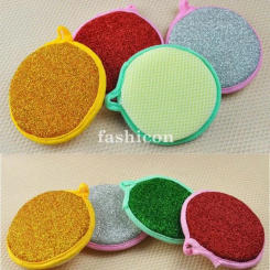 Household Double Sided Kitchen Cleaning Dish Washing Scouring Pad Sponge Scrubber Wash Bowl Cloth   Birthday