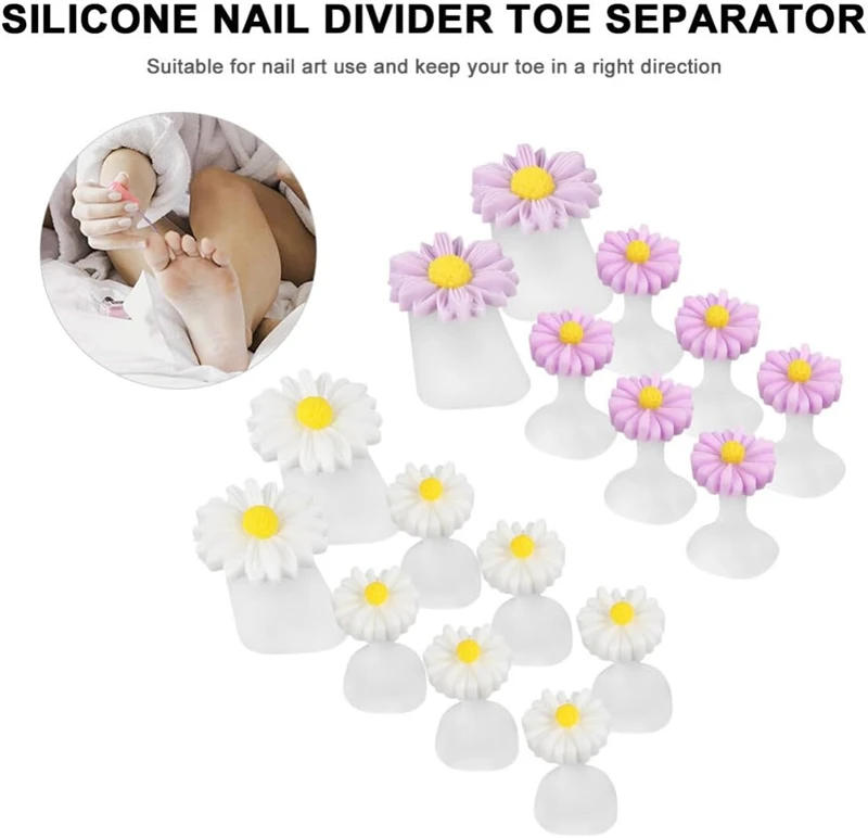 Description Picture 5 of item8 Pcs/Pack Daisy Toe Separators Cute Soft Silicone Toes for Pedicure Nail Polish Gel Foot Toe Spacers Pedicures Nail Art Tools