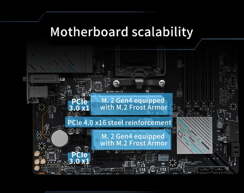 Description Picture 5 of itemMSI B650M GAMING PLUS WIFI New Motherboard M-ATX AMD B650 DDR5 7200+MHz (OC) M.2 SATA USB3.2 256G DDR5 Socket AM5