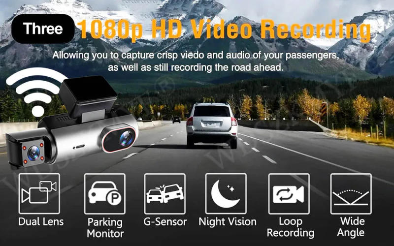 Description Picture 4 of item2/3 Channel 1080P Dash Cam for Cars WIFI Car Dvr Camera night vision Front inside Rear View Camera for Vehicle Car Accsesories
