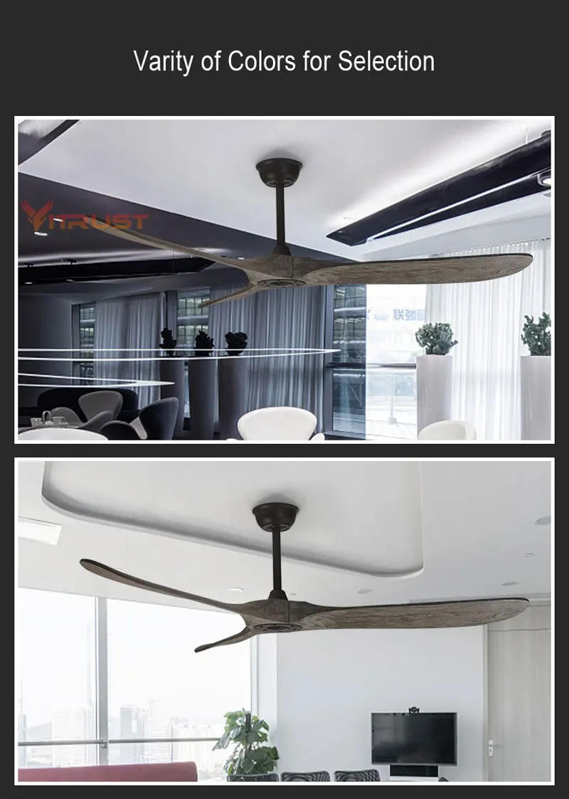 Description Picture 2 of itemModern Creative Ceiling Fan No Light With Remote Control, DC motor quiet energy saving 3 Solid Wood Blades Pendant Fan