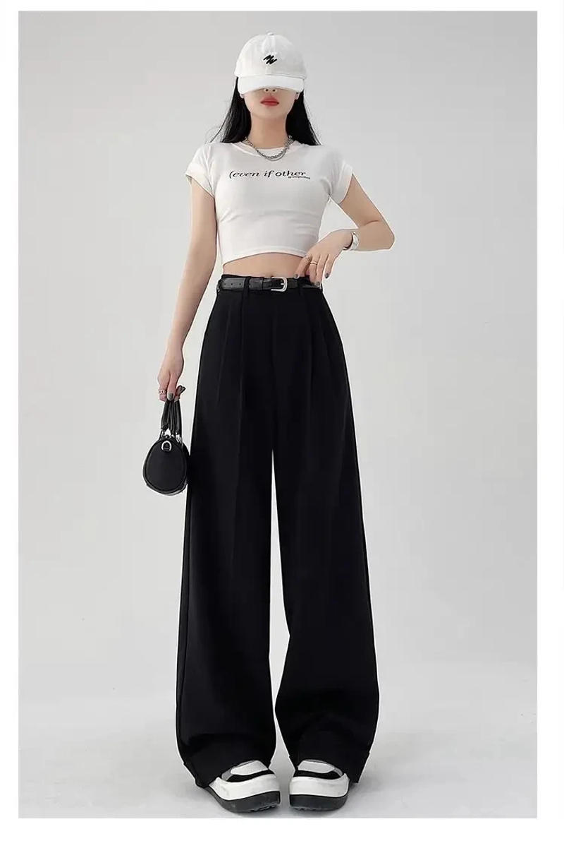Description Picture 6 of itemMEXZT Fashion Wide Leg Pants Women Korean with Belt Baggy Black Suit Pants Summer Streetwear High Waist Straight Trousers New