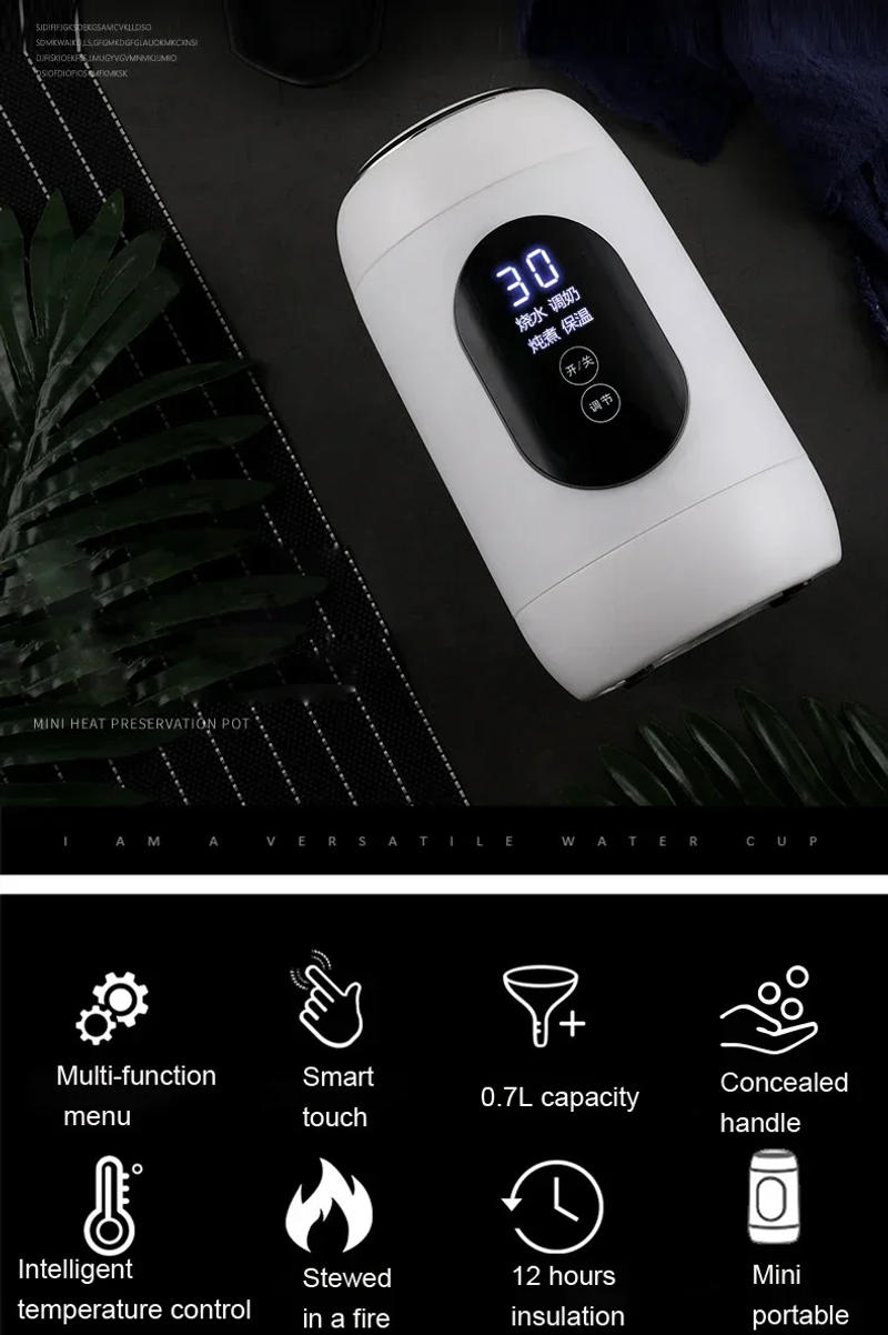 Description Picture 3 of itemMini Kettle Electric Thermos Travel Water Bottle Portable Health Stew cup Heater Boiler Pots Smart Mug Stainless Steel teapots