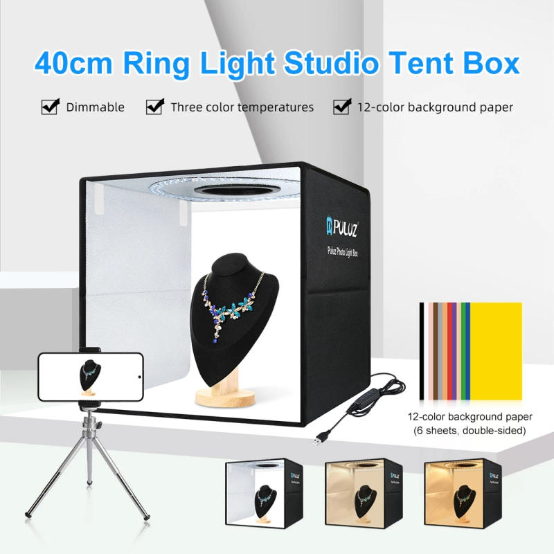 Description Picture 5 of itemPULUZ 40cm Folding Portable Ring Light USB Photo Lighting Studio Shooting Tent Box with 6 x Dual-side Color Backdrops