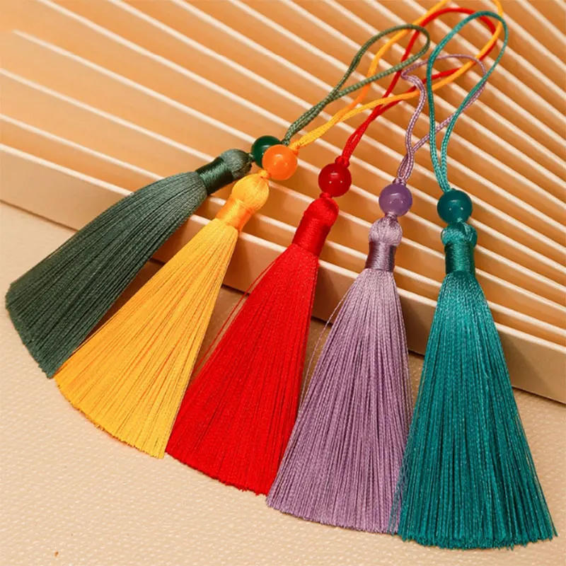 Description Picture 3 of item5/10/20Pcs 13cm Silky Floss Bookmark Tassels with Cord Loop Soft Craft Mini Tassel Beaded for Jewelry Making DIY Craft Accessory