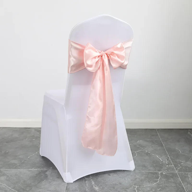 Description Picture 6 of item10/50PCS 17x275cm Satin Chair Sashes Rose Gold Bows Chair Cover Ribbons for Wedding Banquet Party Baby Shower Event Decorations