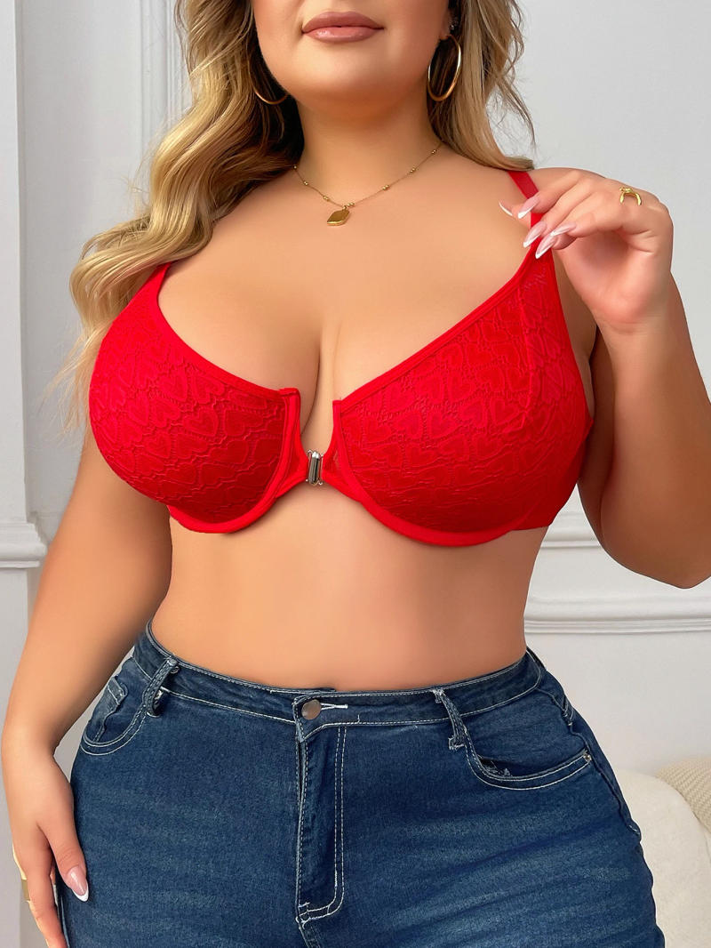 Description Picture 6 of itemWomen's Plus Size Underwear Front Button Half Cup Gathering Push Up Heart Lace Design Suitable For Voluptuous Women XL-XXXL 2498