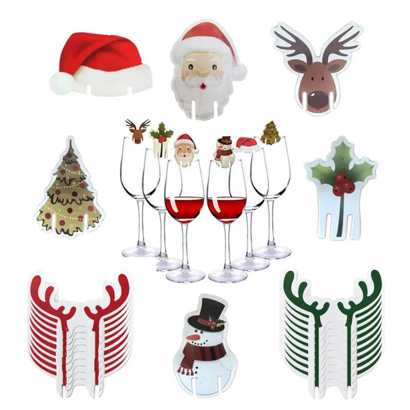 Description Picture 2 of item10PCS Christmas Cup Card Santa Hat Wine Glass Decor Ornaments Navidad Noel New Year Gift Home Christmas Decorations