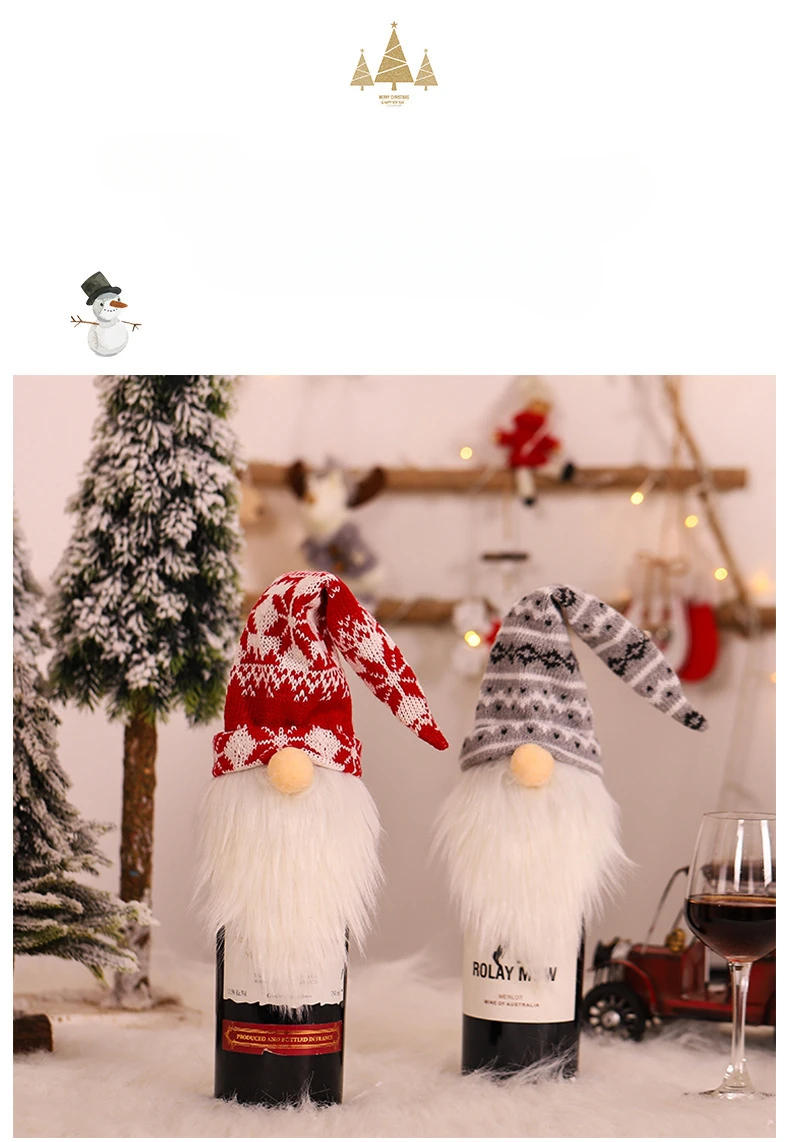 Description Picture 6 of itemNew  Christmas Wine Bottle Cover Set Santa Snowman Woven Wine Bottle Bags for Christmas Party Dinner Table Decorations Gifts