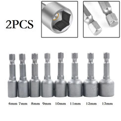 2PC Magnetic Nuts Driver Sockets 6 7 8 9 10 11 12 13 Mm 1/4inch Hex Shank For Power Drills Screwdriver Hand Tool Accessories