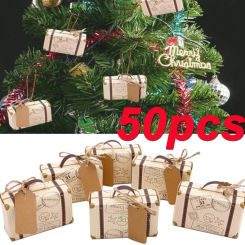 50pcs Mini Travel Suitcase Candy Box Kraft Paper Chocolate Favor Gift Box Packaging Bag Wedding Birthday Party Decoration