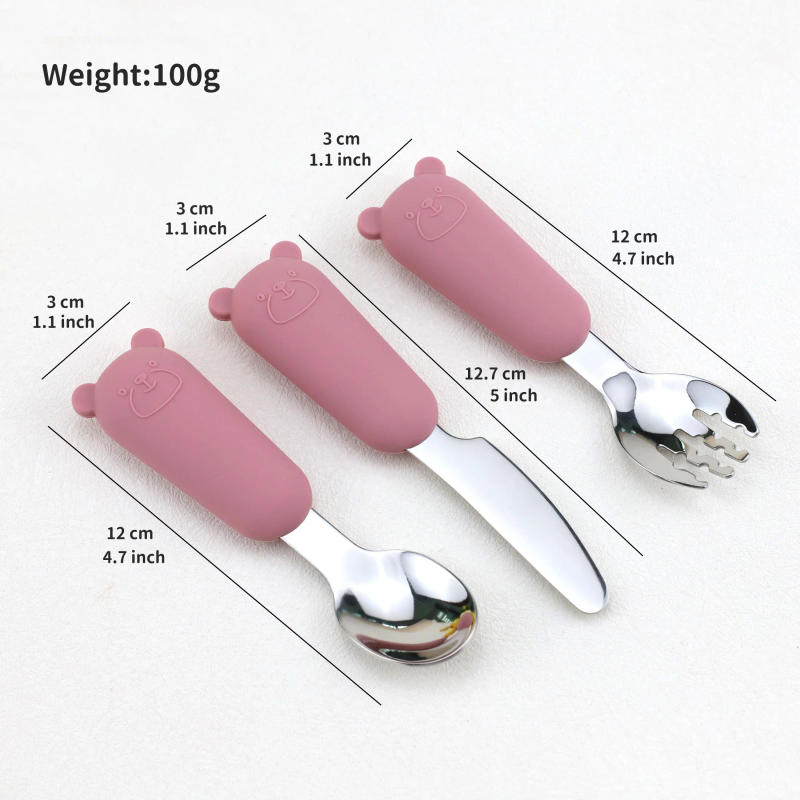 Description Picture 6 of itemNew Cartoon Bear Stainless Steel Spoon Fork Knife 3-Piece Set Silicone Tableware Set