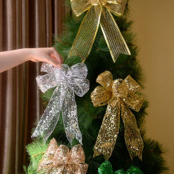 30cm Large Christmas Ribbon Bowknot Gold Christmas Glitter Bow Xmas Tree Hanging Ornaments New Year Home Decoration Navidad 2024