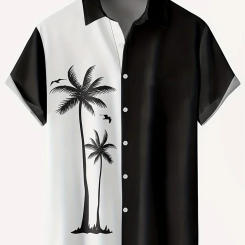 Men's Coconut Tree Short Sleeve Hawaiian Shirt SUmmer Oversized Loose Clothing For Summer Lapel Button Beach Shirt Casual Tops