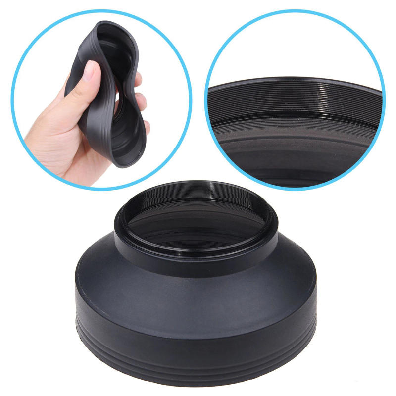Description Picture 4 of item49 52 55 58 62 67 72 77 82mm 3-Stage 3 in1 Collapsible Rubber Foldable Lens Hood for Iconic Brand nikon DSIR Lens camera Accessories
