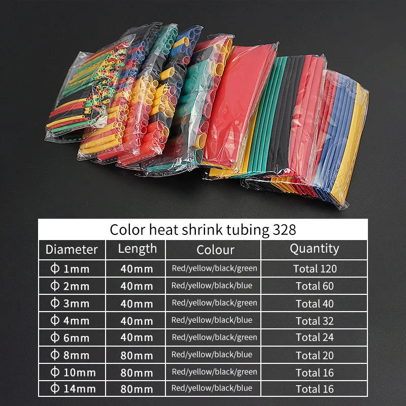 Description Picture 2 of item328PCS/lot Polyolefin Heat Shrinkable Tubing Sleeving Termoretractil 2:1 PVC Shrink Cable Wrap Insulation Wire Assortment Kit