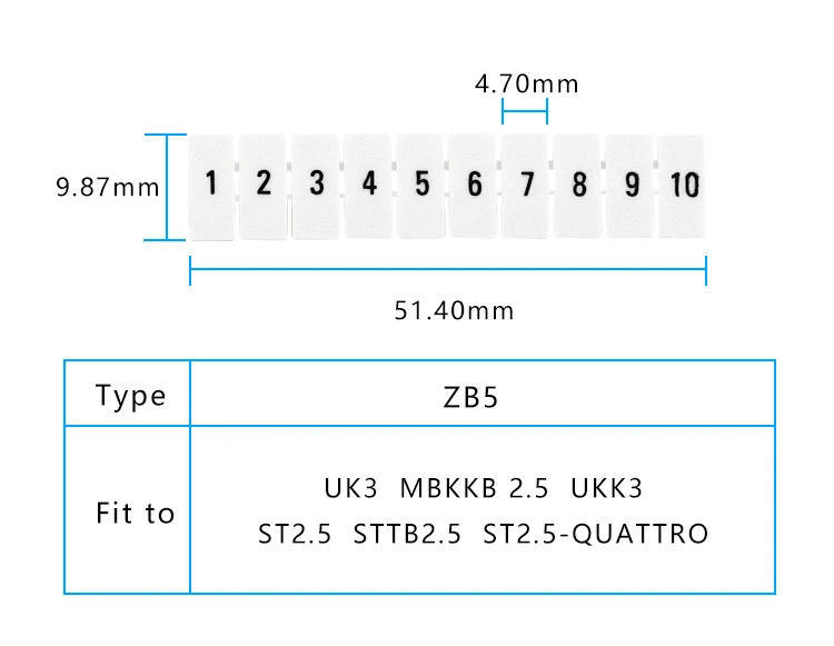 Description Picture 5 of itemZB5 Marker Strips With Numbering With Blank For UK3N MBKKB2.5 UKK3 UKKB3 And ST2.5 And PT2.5 DIN Rail Terminal Block 10Pcs
