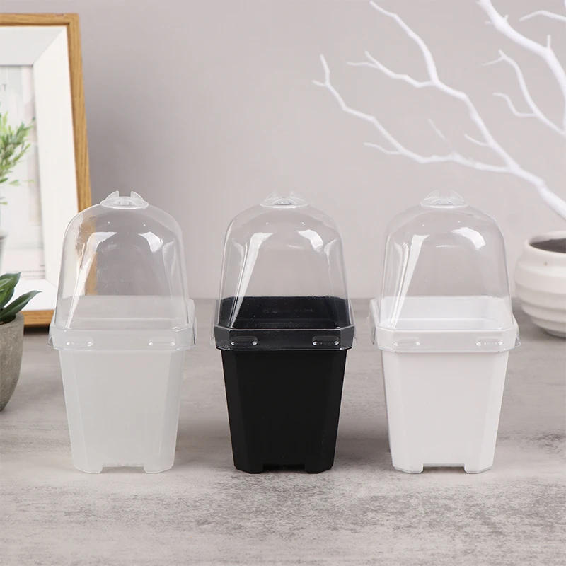 Description Picture 3 of item5Pcs Square Small Flower Pot Nursery Pot with Humidity Dome Transparent Gardening Pot Square Flower Starting Pots