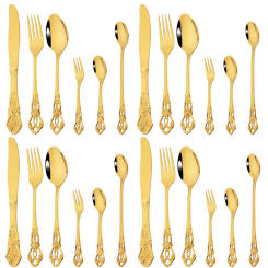 Drmfiy 4/24Pcs Gold Luxury Dinnerware Stainless Steel Flatware Vintage Western Set Tableware Knife Coffee Spoon Fork Cutlery Set