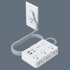 Universal Power Strip US Plug with 6 AC Outlets 4 USB Type-C/A Charge 5FT Extension Cable Desktop Wall Ground Electric Socket