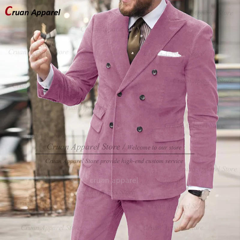 Description Picture 3 of itemCorduroy Suits for Men Two Pieces Business Prom Tuxedos Tailor-made Vintage Wedding Double Breasted Suit Jacket Pants Set