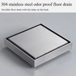 Invisible floor drain with tiles in the bathroom, 304 stainless steel deodorant floor drain
