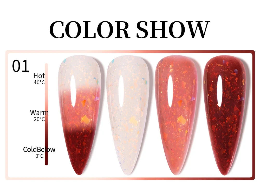 Description Picture 4 of item7.5ML Mood Change Aurora Top Coat Gel Nail Polish Temperature Color Changing Aurora Glitter Non-Wipe Nail Varnish For Manicure