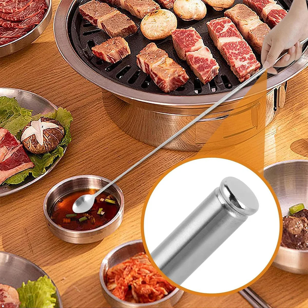 Description Picture 2 of itemCreative Telescopic Tableware Stainless Steel Barbecue Fork Portable Telescopic Barbecue Fork Spoon Barbecue Accessories  ìº í•‘ìš©í’ˆ