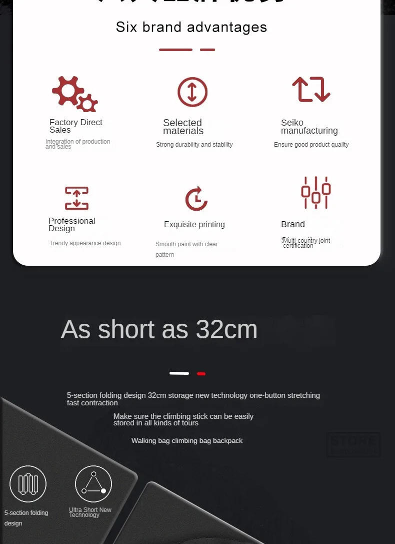 Description Picture 3 of item2pcs Trekking Poles Folding Hiking Stick Collapsible Hiking Poles Trekking Stick Walking Poles Nordic Walking Sticks