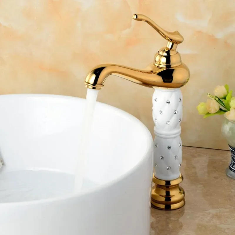 Description Picture 5 of itemBasin Faucet Gold and White Bathroom Brass Sink Mixer Tap Hot and Cold