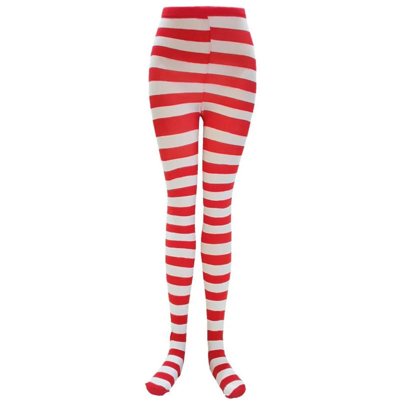 Description Picture 4 of itemWomen High Waist Striped Pantyhose Christmas Halloween Costume Tights Cosplay Accessory Red and White Strip Leggings