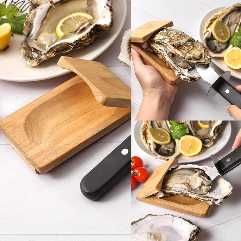 Description Picture 4 of itemOyster Shucking Clamp Handguard Seafood Wood Shucking Clamp Oyster Shucking Protector Wood Oyster Shucker Wooden Tools