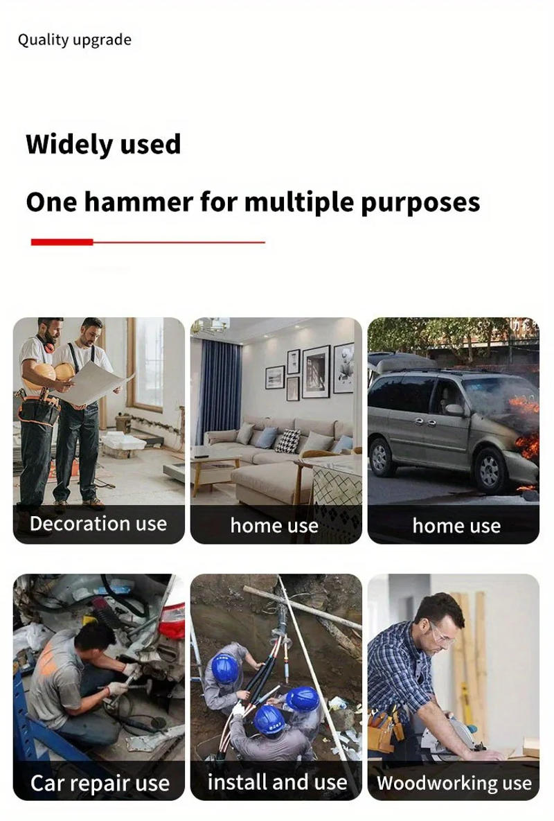 Description Picture 4 of item1pc Integrated Claw Hammer, Professional Woodworking Joinery Home Carpentry Hand Hammer, Nail Hammer, Non-Slip Multifunctional H