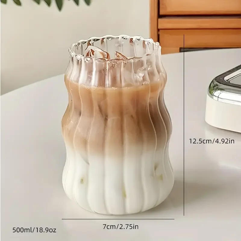 Description Picture 5 of itemIns Glass Cup 500ML 16OZ Heat-resistant Tumbler Drinkware Transparent Tea Juice Milk Coffee Mug Home Water Glasses Stripe Mug