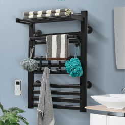 Towel Warmer Rack Bathroom Heated Towel Drying Racks Wall Mounted Stainless Steel Black Bath Towel Heater with Remote Control