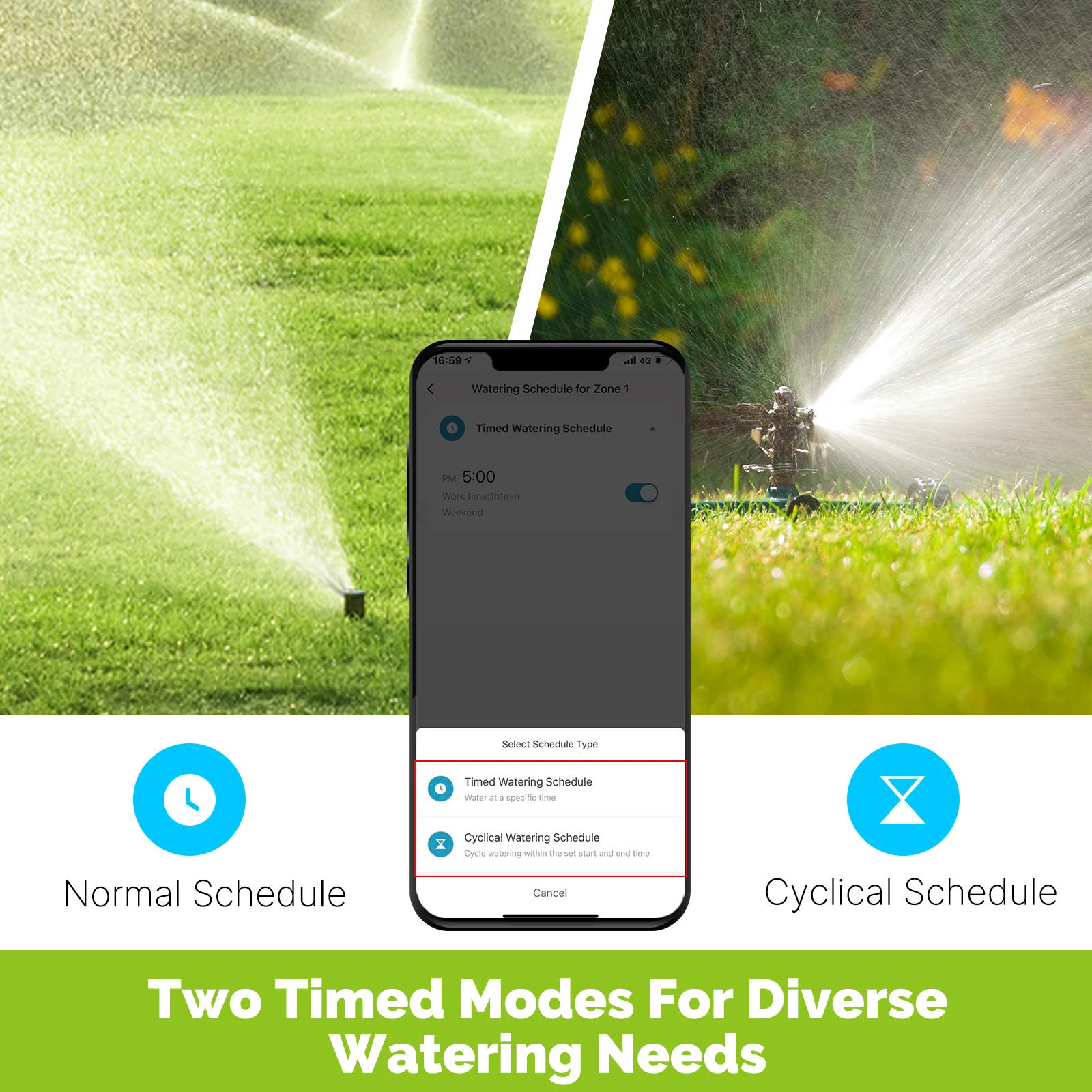 Description Picture 4 of itemMOES Tuya Bluetooth Water Timer 2-Outlet Valve Sprinkler Filter Washer Smart App Control Auto Programmable Controller Rain Delay