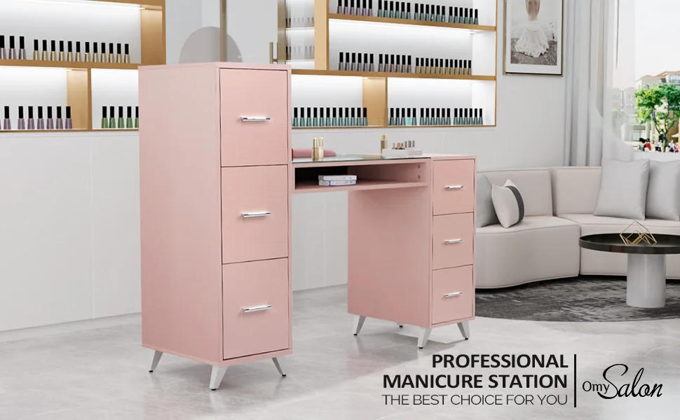 Description Picture 2 of itemManicure Table Nail Desk for Nail Tech w/Glass Top & Wrist Rest, Beauty Salon Nail Supplies Decor Workstation Acetone Resistant