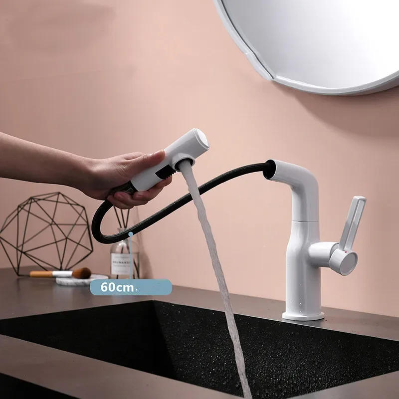 Description Picture 4 of itemBrush Gold Bathroom Faucet Gray Pull Out Basin Cold And Hot Water Mixer Sink Tap Single Handle Deck Mounted