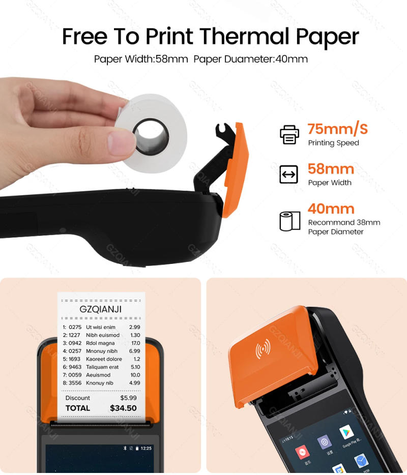 Description Picture 5 of itemPDA Terminal POS Android System Device with 58mm Thermal Receipt Bill Printer All in one NFC Loyverse Machine for Retail Store