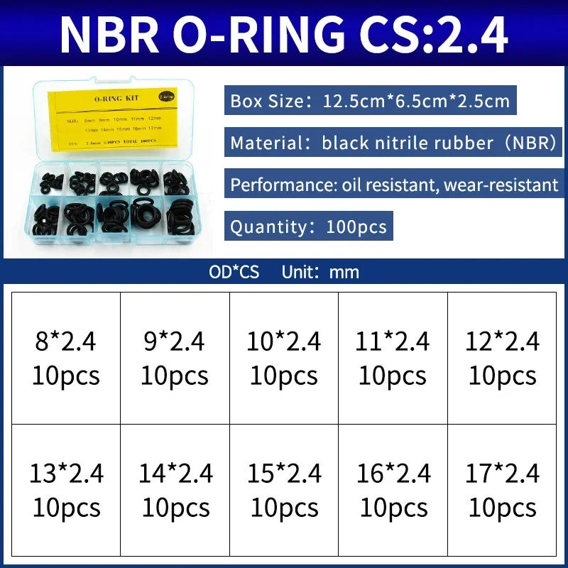 Description Picture 2 of itemBoxcs2.4mm Boxcs3.1mm boxed nitrile silicone fluorine rubber repair kit sealing waterproof combination kit gasket o-ring faucet